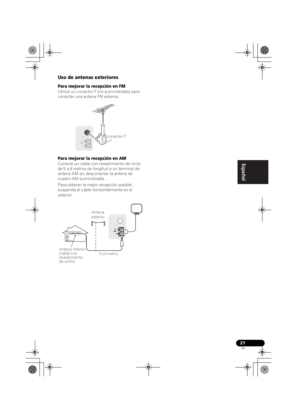 Uso de antenas exteriores, English français español, Para mejorar la recepción en fm | Para mejorar la recepción en am | Pioneer VSX-819H User Manual | Page 161 / 213