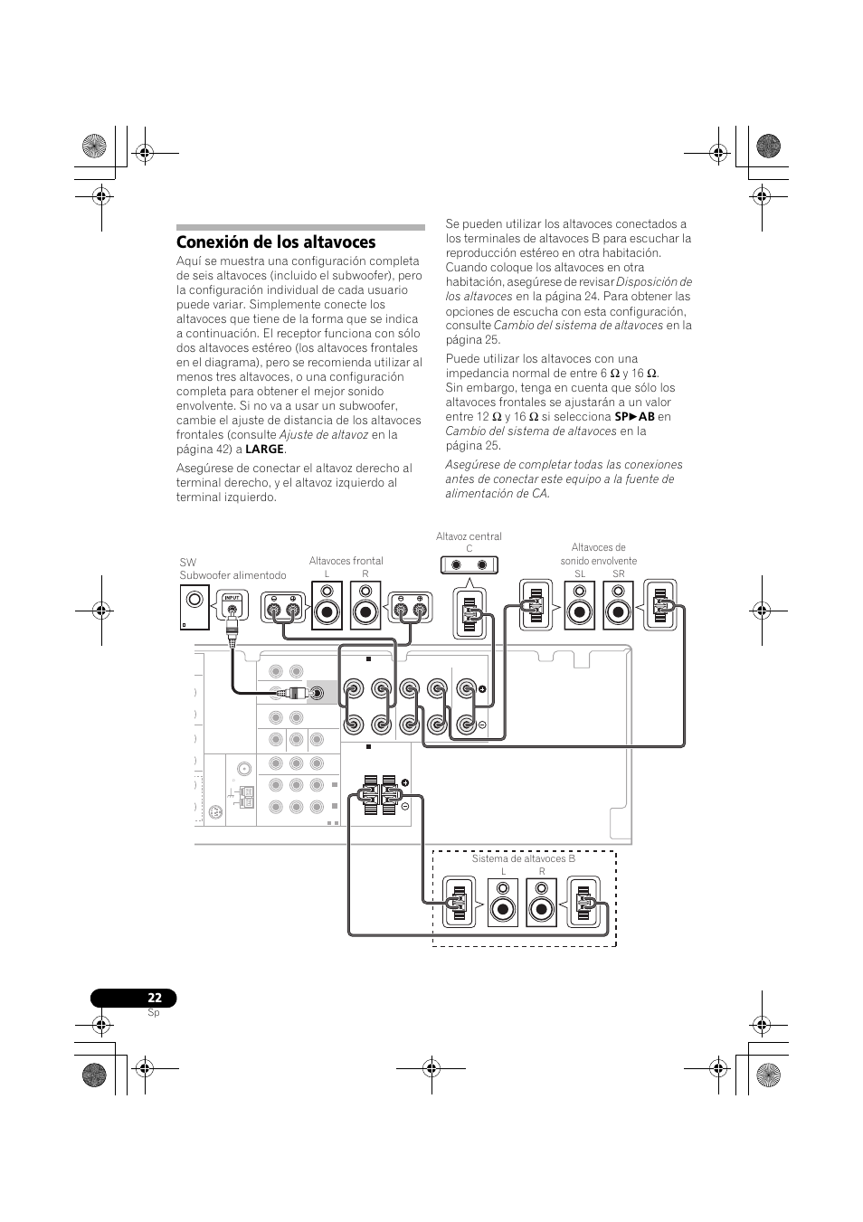 Conexión de los altavoces, Lc r sl sr l r | Pioneer VSX-819H User Manual | Page 162 / 213