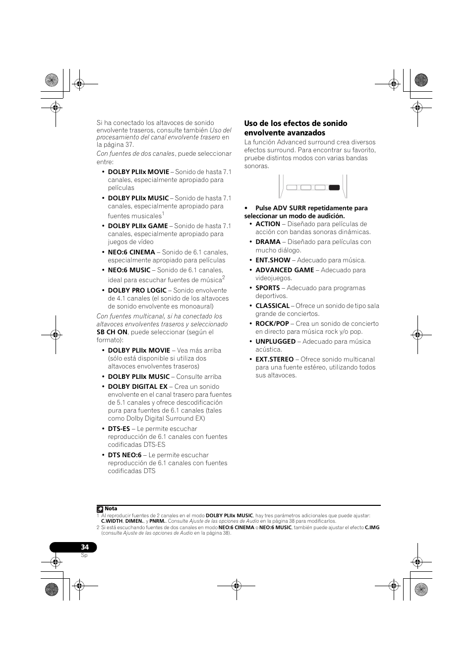 Uso de los efectos de sonido envolvente avanzados | Pioneer VSX-819H User Manual | Page 174 / 213