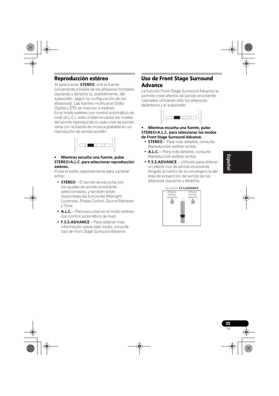Reproducción estéreo, Uso de front stage surround advance, English français español | Pioneer VSX-819H User Manual | Page 175 / 213
