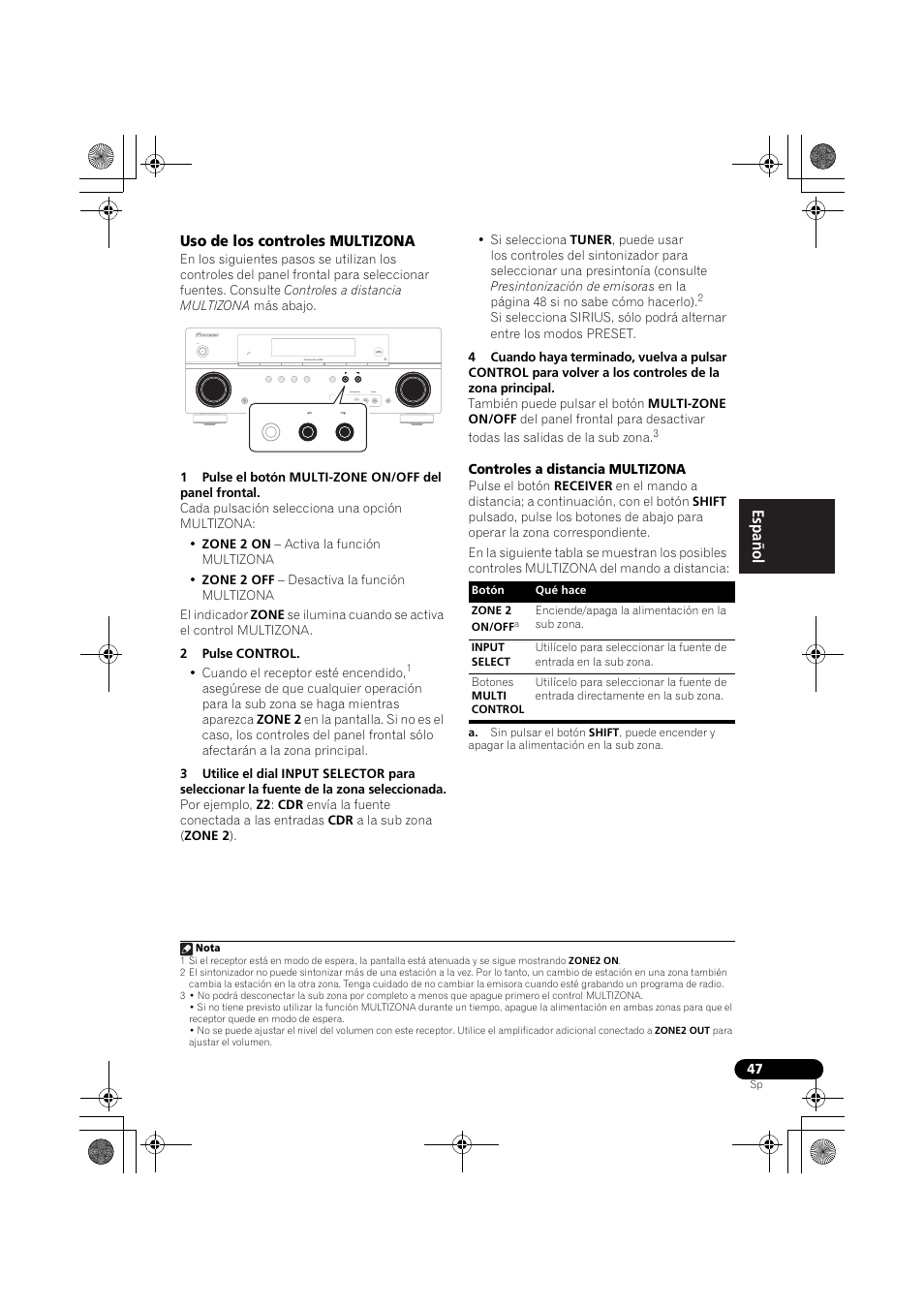 Uso de los controles multizona, English français español | Pioneer VSX-819H User Manual | Page 187 / 213