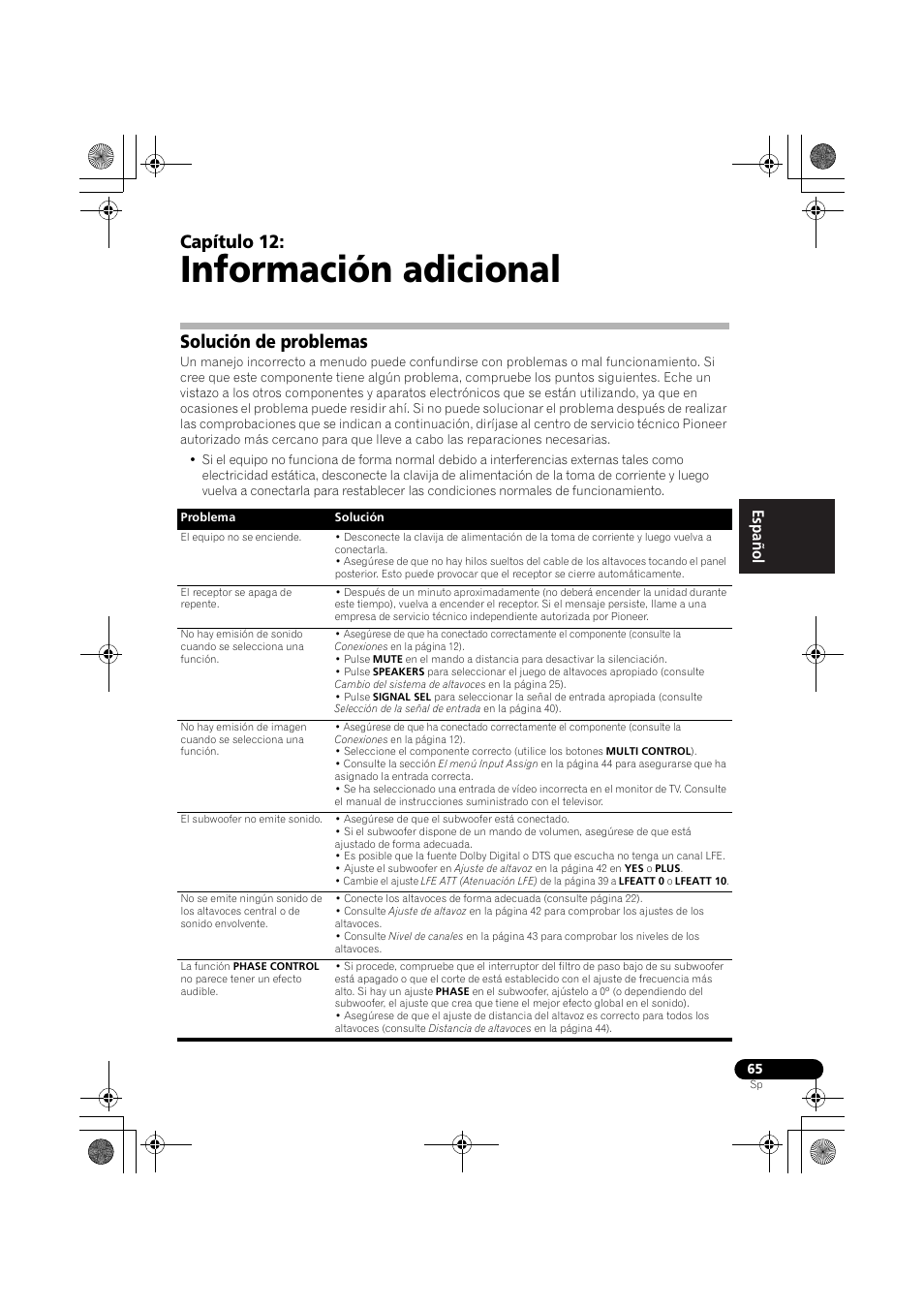 Solución de problemas, Información adicional, Capítulo 12 | Pioneer VSX-819H User Manual | Page 205 / 213