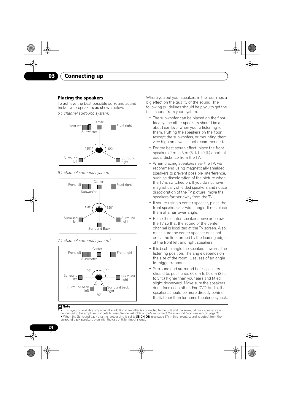 Placing the speakers, Connecting up 03 | Pioneer VSX-819H User Manual | Page 24 / 213