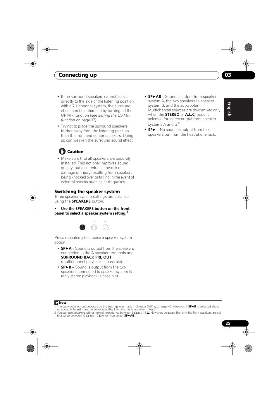 Switching the speaker system, Connecting up 03 | Pioneer VSX-819H User Manual | Page 25 / 213