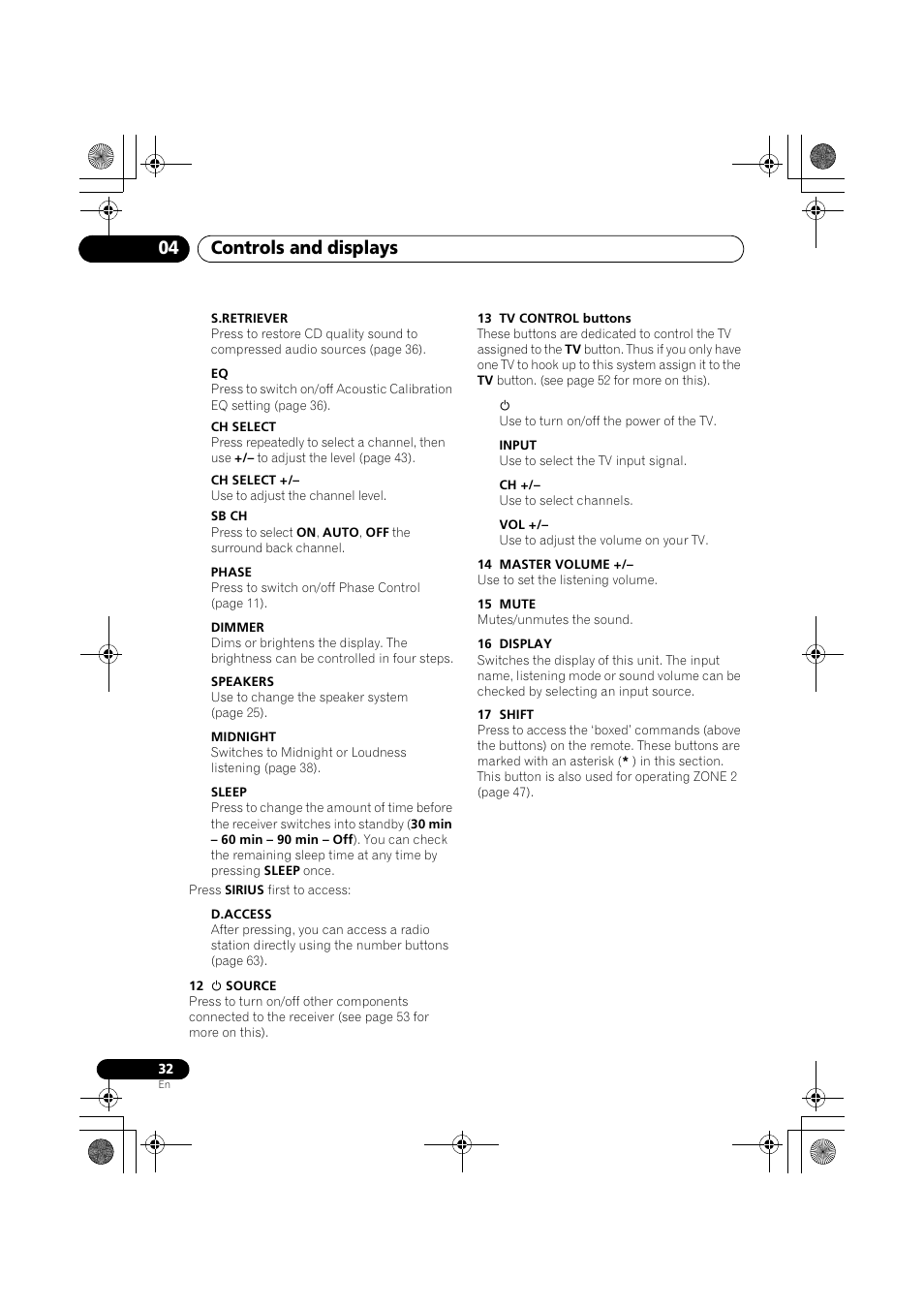 Controls and displays 04 | Pioneer VSX-819H User Manual | Page 32 / 213