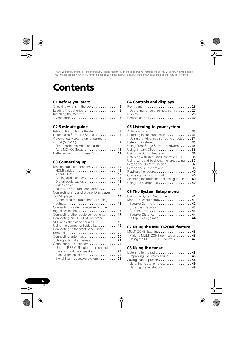 Pioneer VSX-819H User Manual | Page 4 / 213