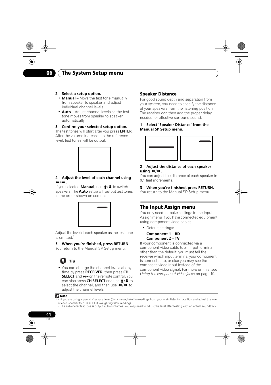 Speaker distance, The input assign menu, The system setup menu 06 | Pioneer VSX-819H User Manual | Page 44 / 213