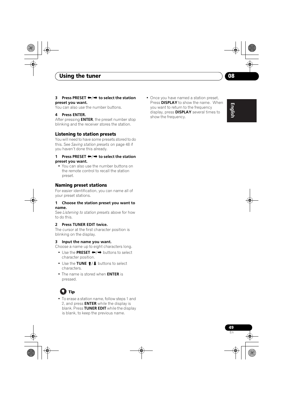 Using the tuner 08 | Pioneer VSX-819H User Manual | Page 49 / 213