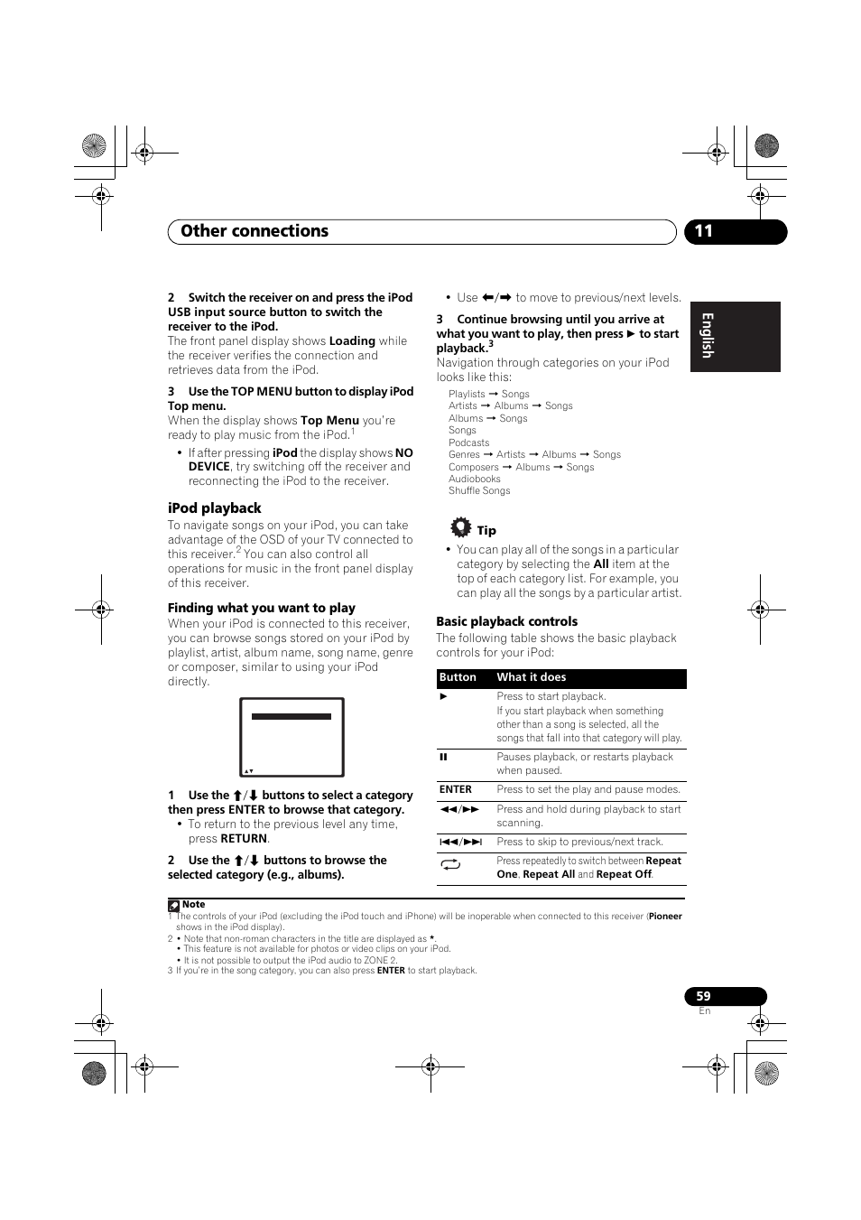 Ipod playback, Other connections 11 | Pioneer VSX-819H User Manual | Page 59 / 213