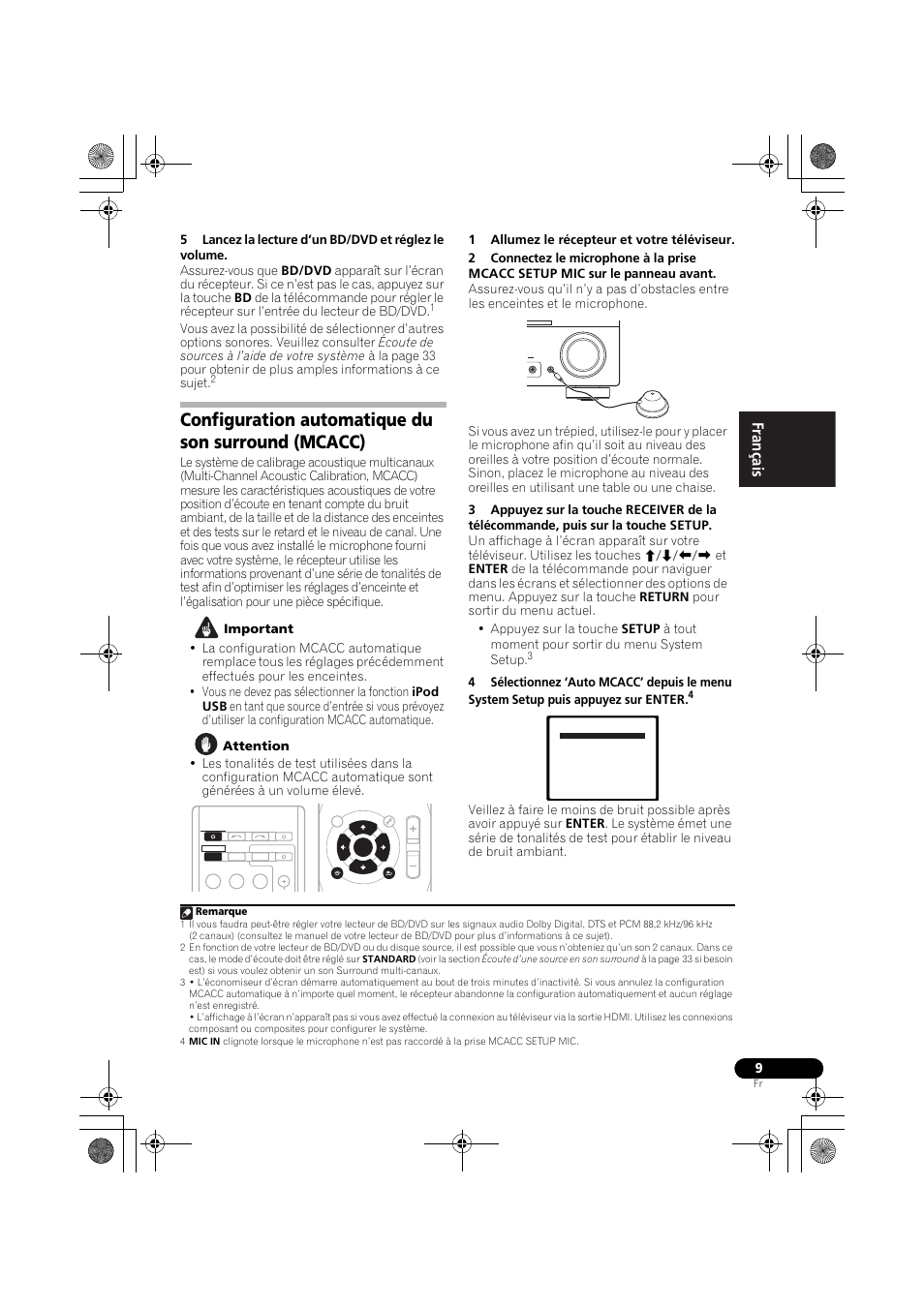 Configuration automatique du son surround (mcacc), English français español, Master volume mcacc setup mic enter r dio | Pioneer VSX-819H User Manual | Page 79 / 213