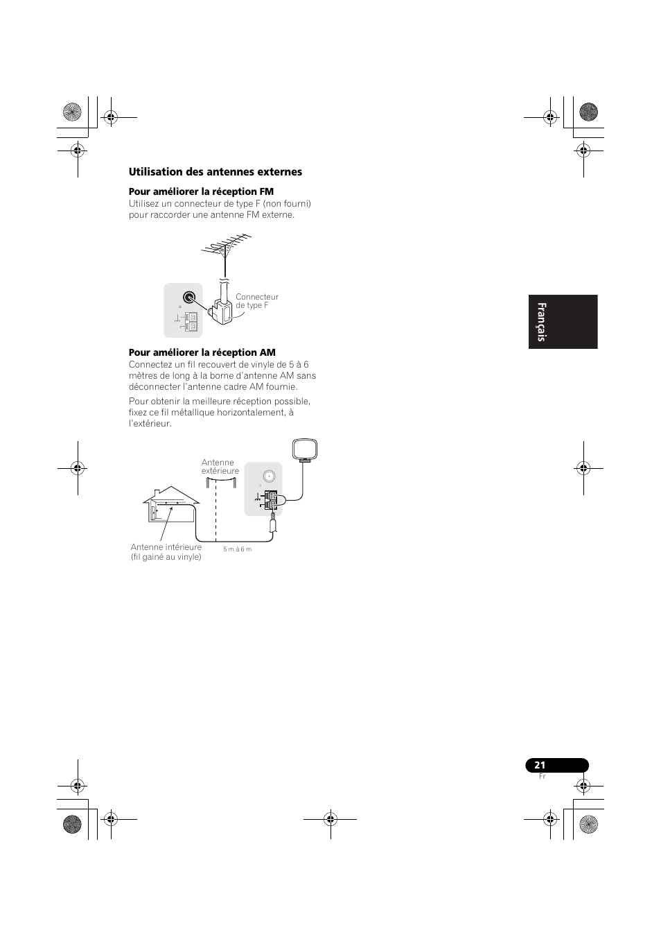 Utilisation des antennes externes, English français español, Pour améliorer la réception fm | Pour améliorer la réception am | Pioneer VSX-819H User Manual | Page 91 / 213