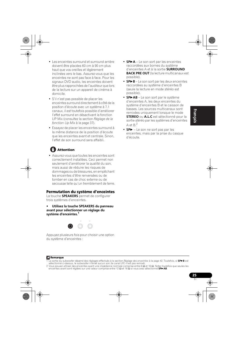 Permutation du système d’enceintes, English français español | Pioneer VSX-819H User Manual | Page 95 / 213