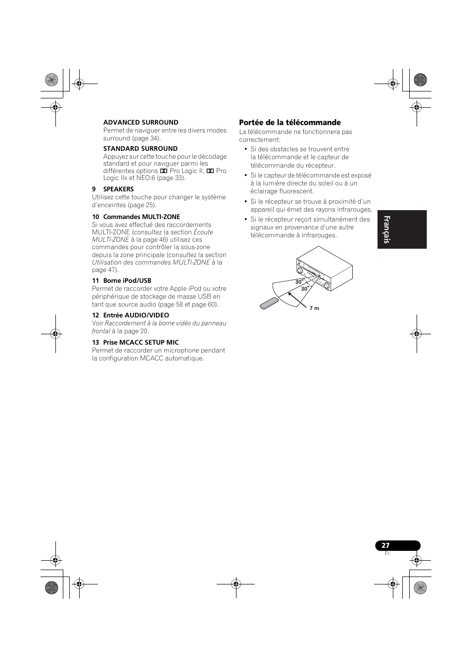 Portée de la télécommande | Pioneer VSX-819H User Manual | Page 97 / 213
