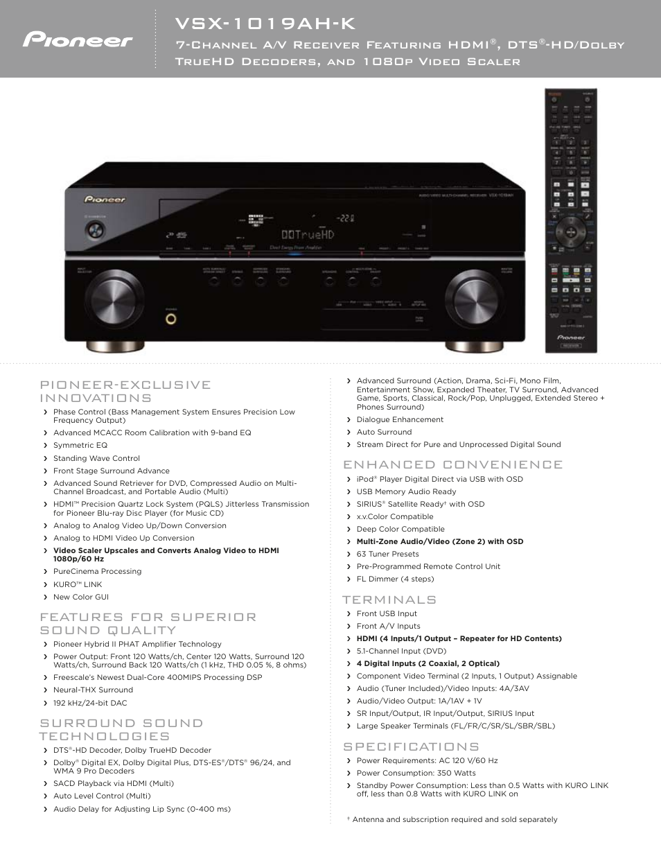 Pioneer VSX-1019AHK User Manual | 2 pages