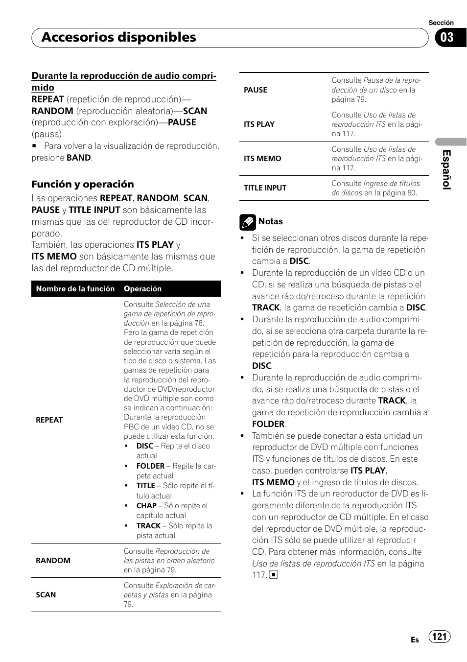Accesorios disponibles, Español | Pioneer DEH-P65BT User Manual | Page 121 / 130