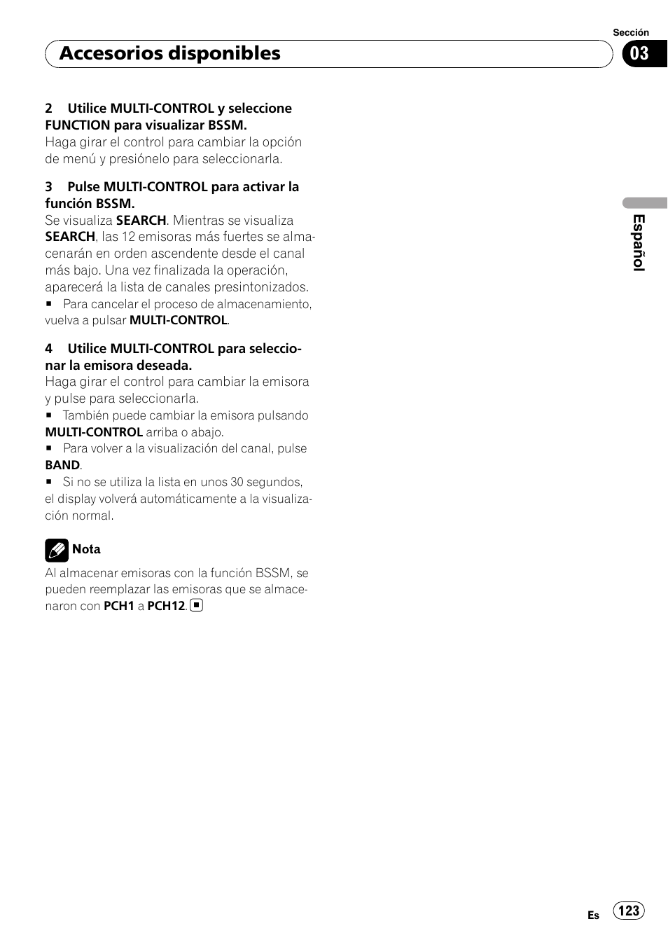 Accesorios disponibles | Pioneer DEH-P65BT User Manual | Page 123 / 130