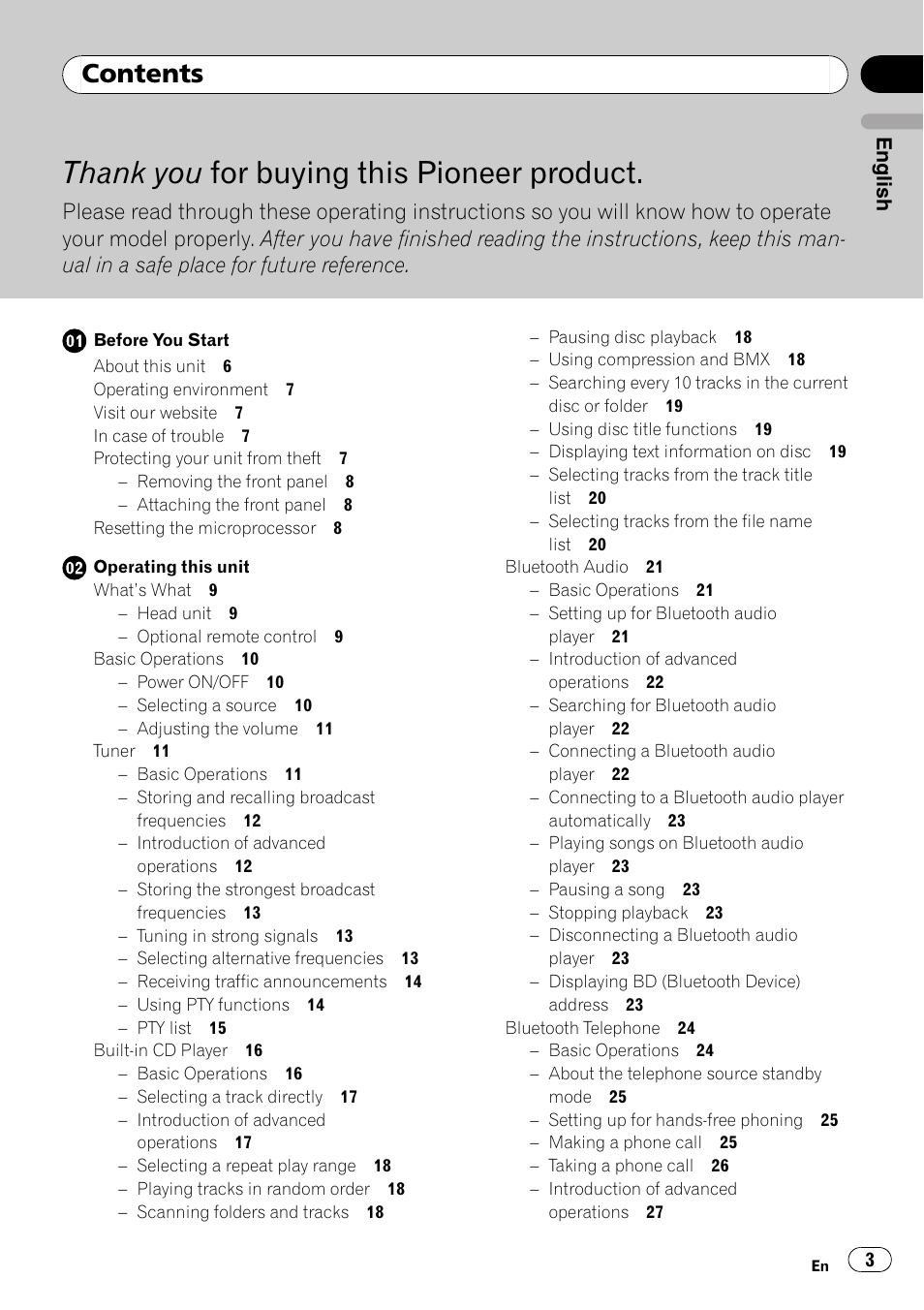 Pioneer DEH-P65BT User Manual | Page 3 / 130