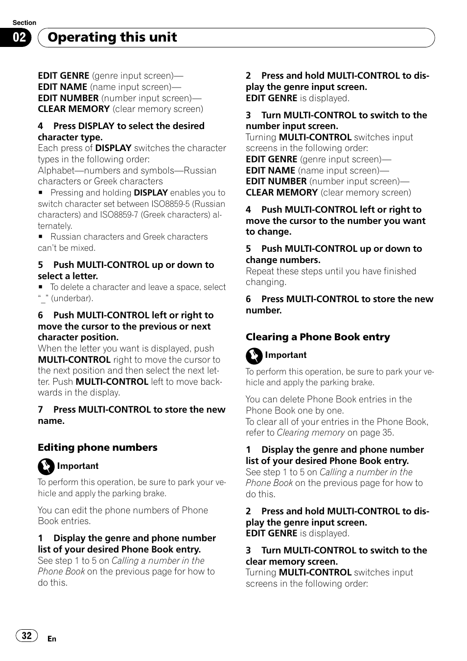 Operating this unit | Pioneer DEH-P65BT User Manual | Page 32 / 130