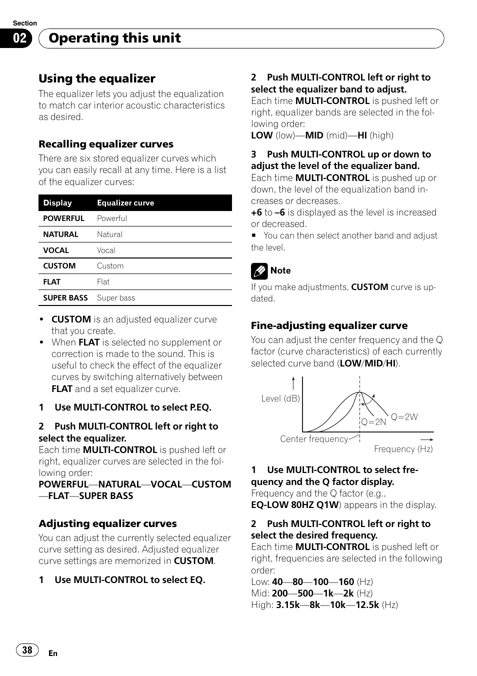 Using the equalizer 38, Operating this unit, Using the equalizer | Pioneer DEH-P65BT User Manual | Page 38 / 130