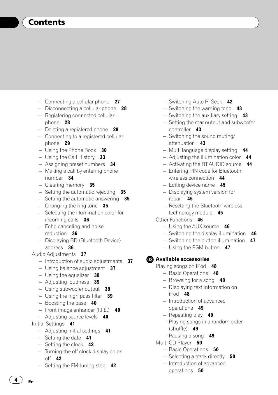 Pioneer DEH-P65BT User Manual | Page 4 / 130
