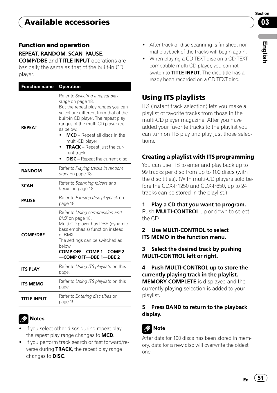Using its playlists 51, Available accessories, Using its playlists | Pioneer DEH-P65BT User Manual | Page 51 / 130
