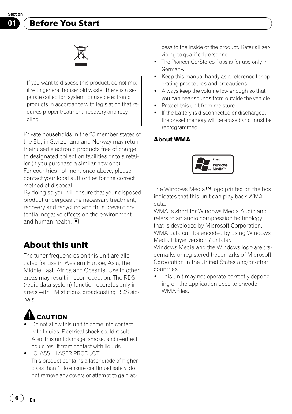 Before you start, About this unit | Pioneer DEH-P65BT User Manual | Page 6 / 130