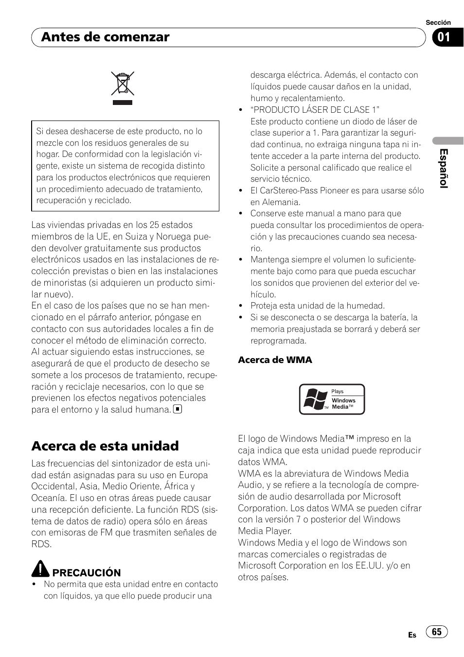 Antes de comenzar, Acerca de esta unidad | Pioneer DEH-P65BT User Manual | Page 65 / 130