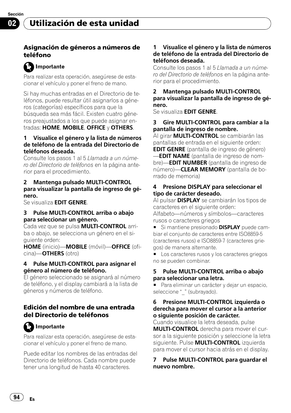 Utilización de esta unidad | Pioneer DEH-P65BT User Manual | Page 94 / 130