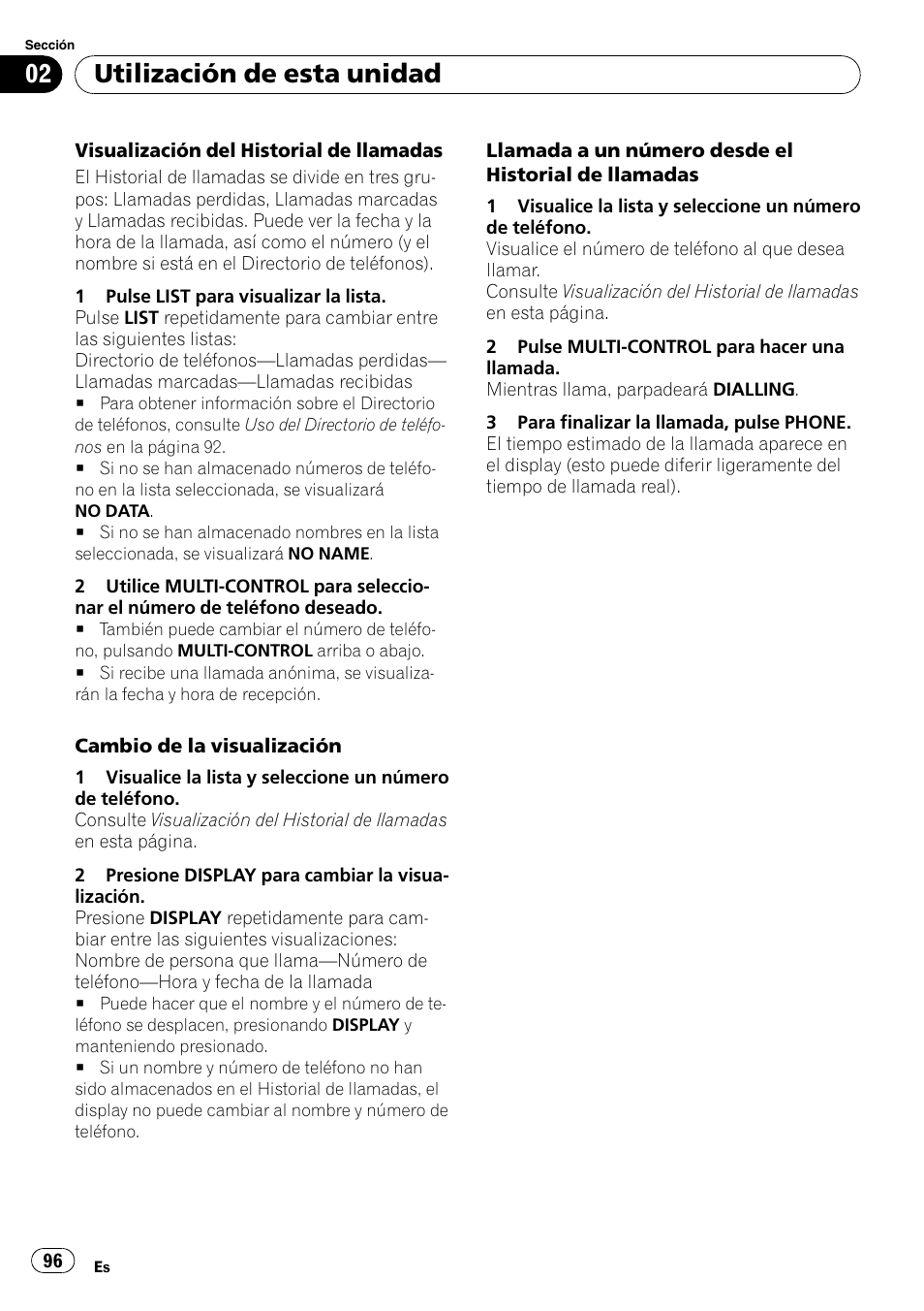 Utilización de esta unidad | Pioneer DEH-P65BT User Manual | Page 96 / 130