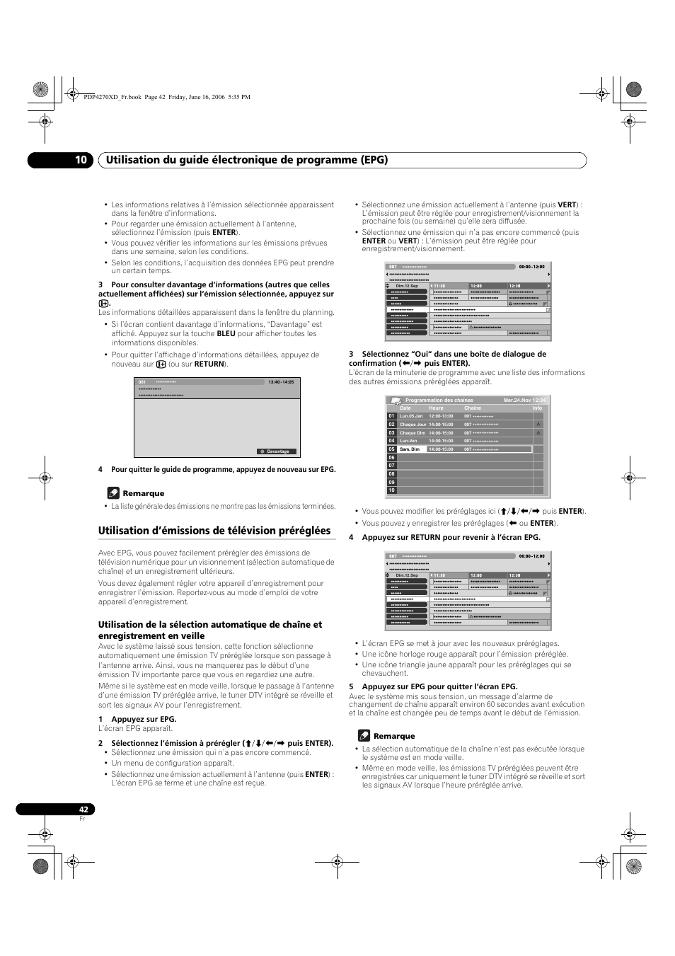 Utilisation d’émissions de télévision préréglées | Pioneer PDP-4270XD User Manual | Page 100 / 176