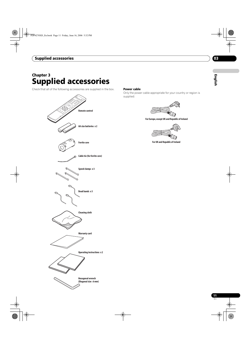 03 supplied accessories, Supplied accessories | Pioneer PDP-4270XD User Manual | Page 11 / 176