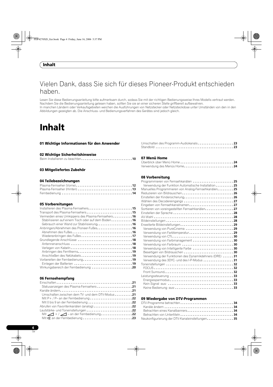 Inhalt | Pioneer PDP-4270XD User Manual | Page 120 / 176