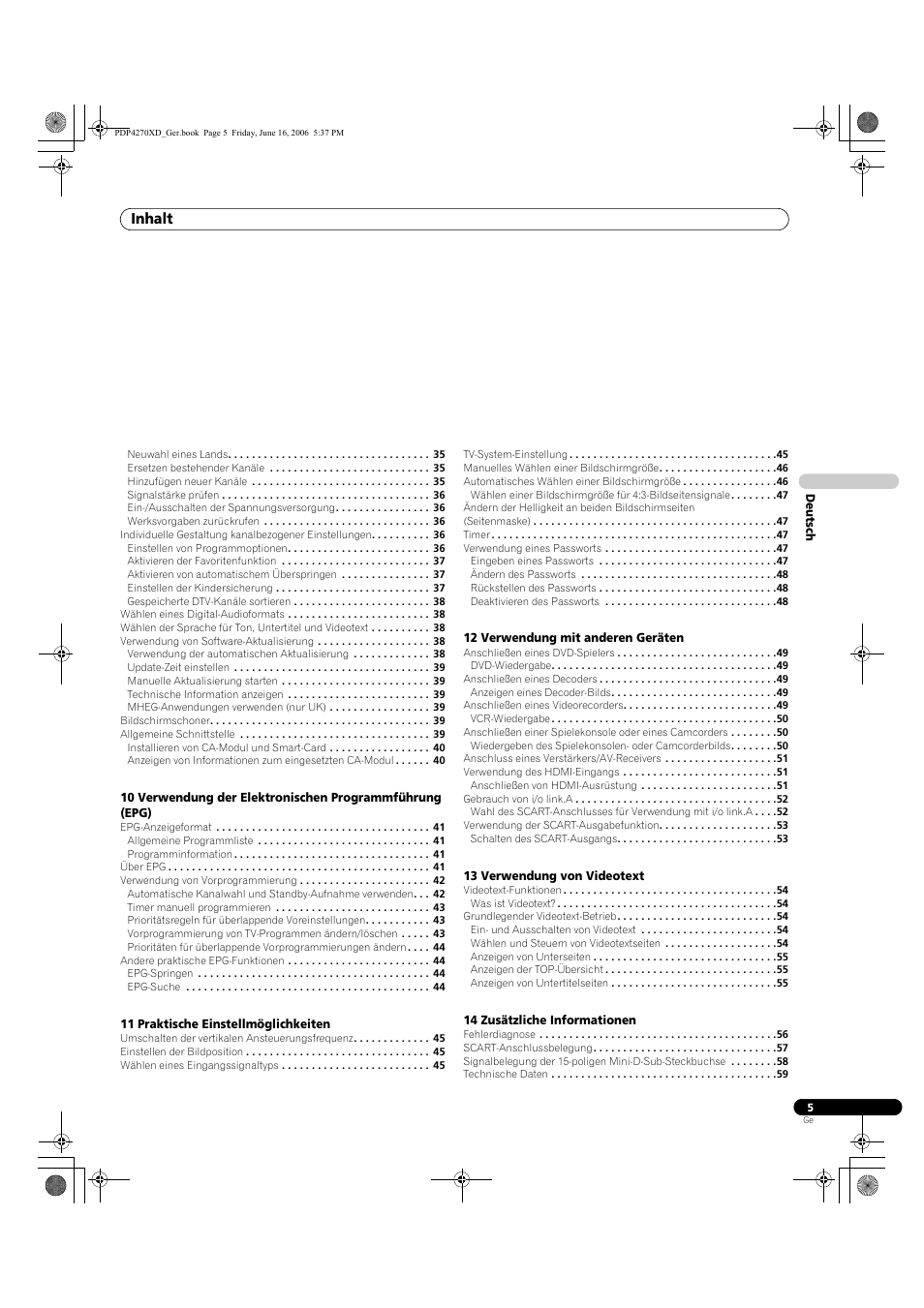 Inhalt | Pioneer PDP-4270XD User Manual | Page 121 / 176