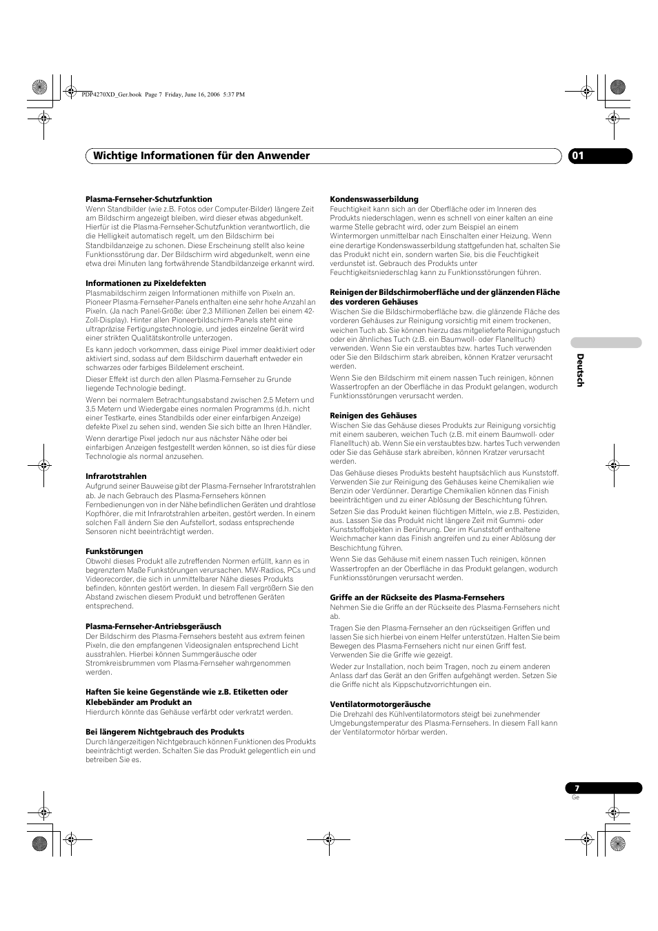 Wichtige informationen für den anwender 01 | Pioneer PDP-4270XD User Manual | Page 123 / 176