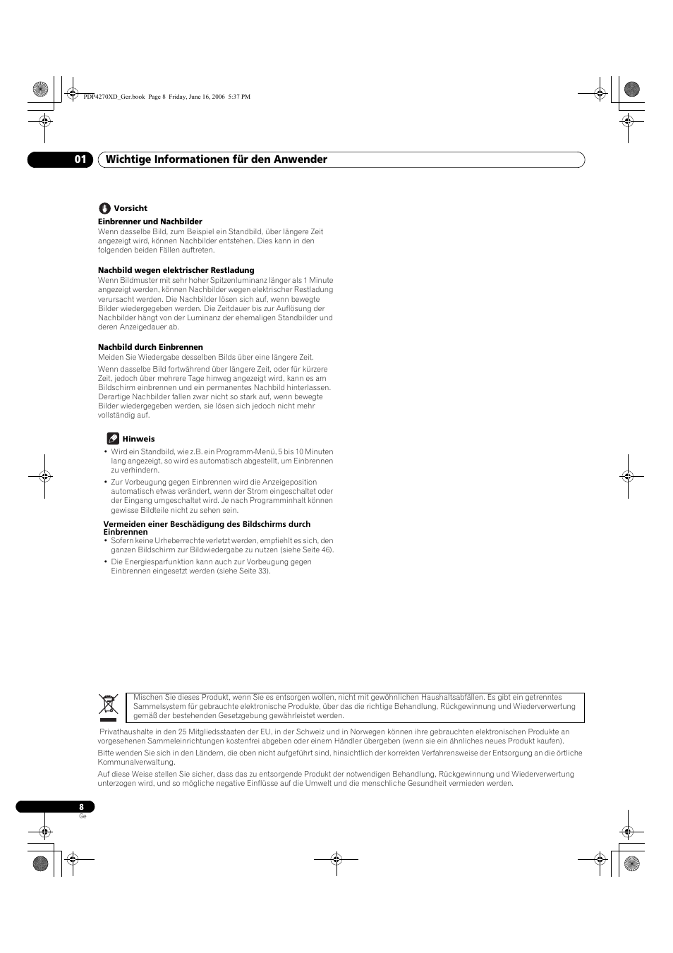 Wichtige informationen für den anwender 01 | Pioneer PDP-4270XD User Manual | Page 124 / 176