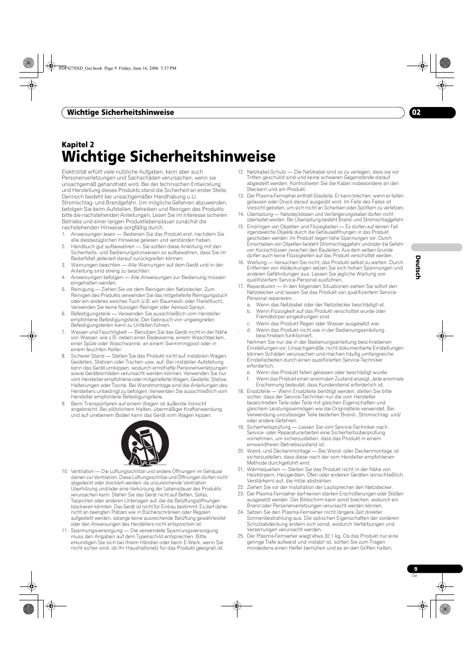 Wichtige sicherheitshinweise, Wichtige sicherheitshinweise 02, Kapitel 2 | Pioneer PDP-4270XD User Manual | Page 125 / 176