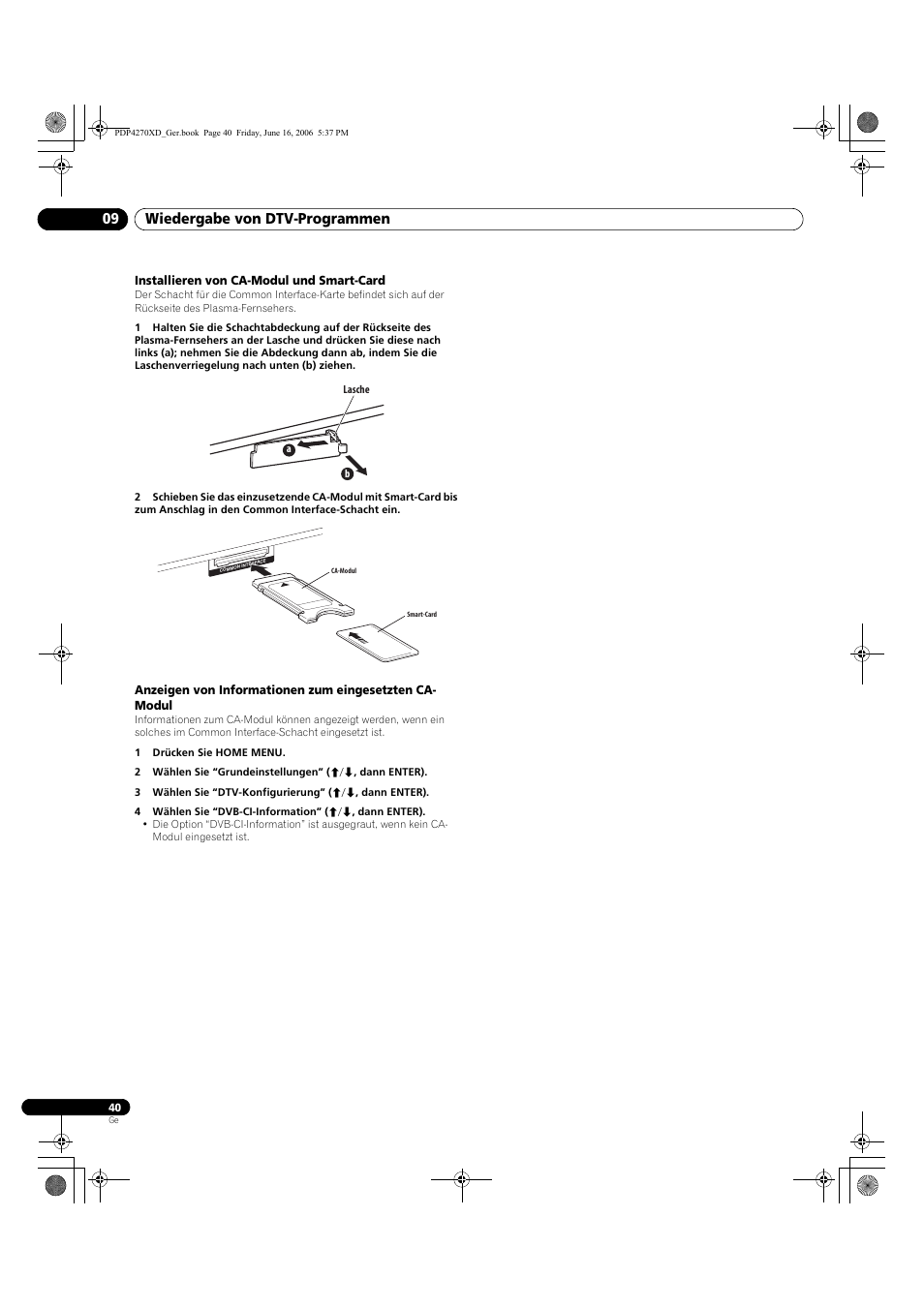 Installieren von ca-modul und smart-card, Wiedergabe von dtv-programmen 09 | Pioneer PDP-4270XD User Manual | Page 156 / 176