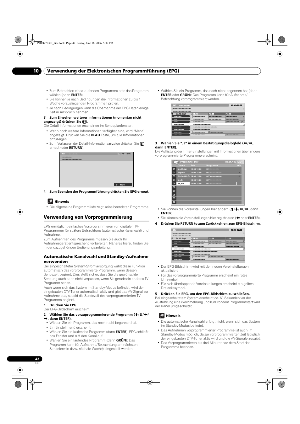 Verwendung von vorprogrammierung | Pioneer PDP-4270XD User Manual | Page 158 / 176