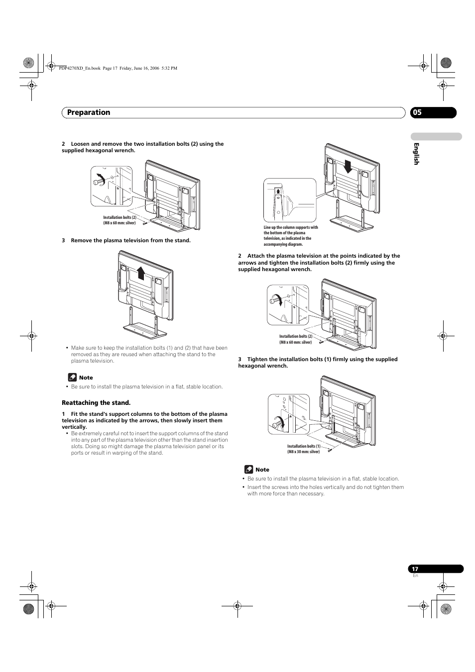 Reattaching the stand, Preparation 05 | Pioneer PDP-4270XD User Manual | Page 17 / 176