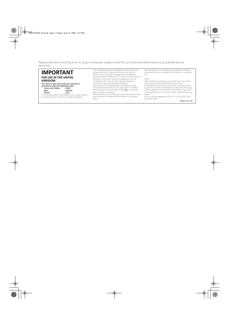 Important | Pioneer PDP-4270XD User Manual | Page 2 / 176
