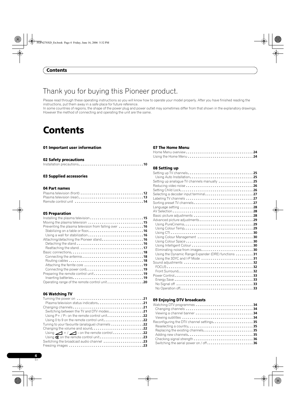 Pioneer PDP-4270XD User Manual | Page 4 / 176