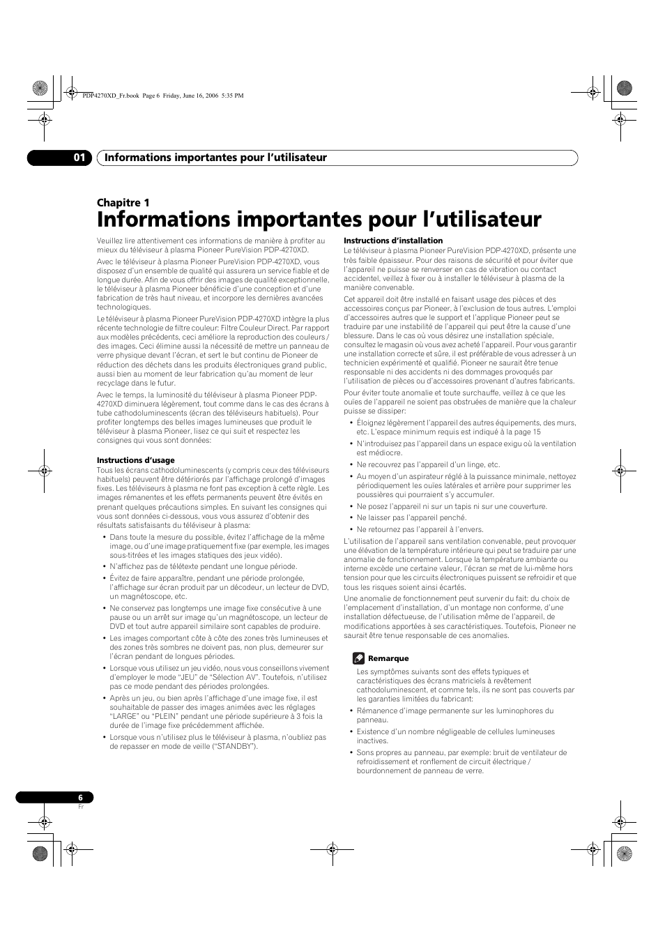 01 informations importantes pour l’utilisateur, Informations importantes pour l’utilisateur | Pioneer PDP-4270XD User Manual | Page 64 / 176