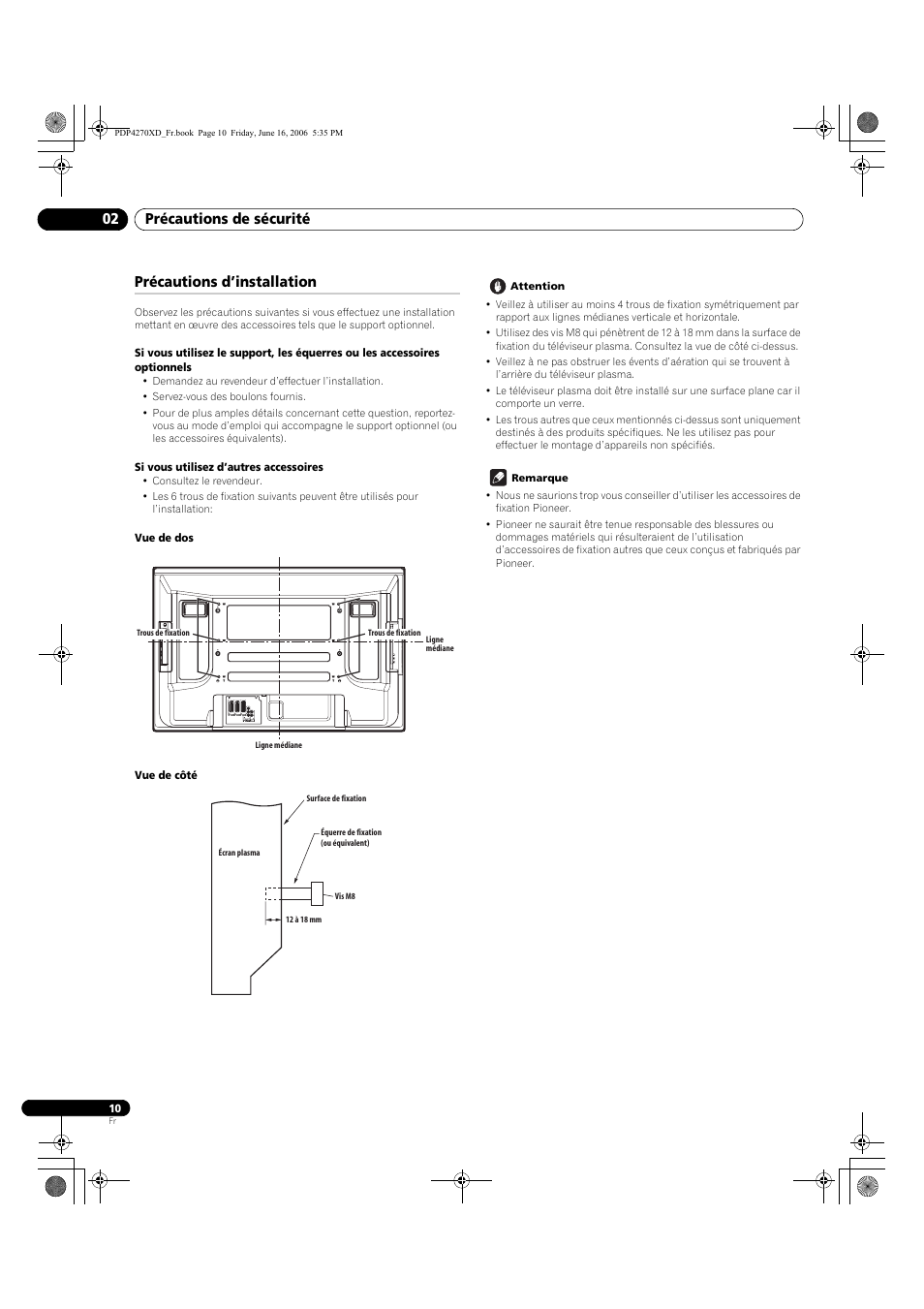 02 précautions de sécurité, Précautions d’installation, Précautions de sécurité 02 | Pioneer PDP-4270XD User Manual | Page 68 / 176