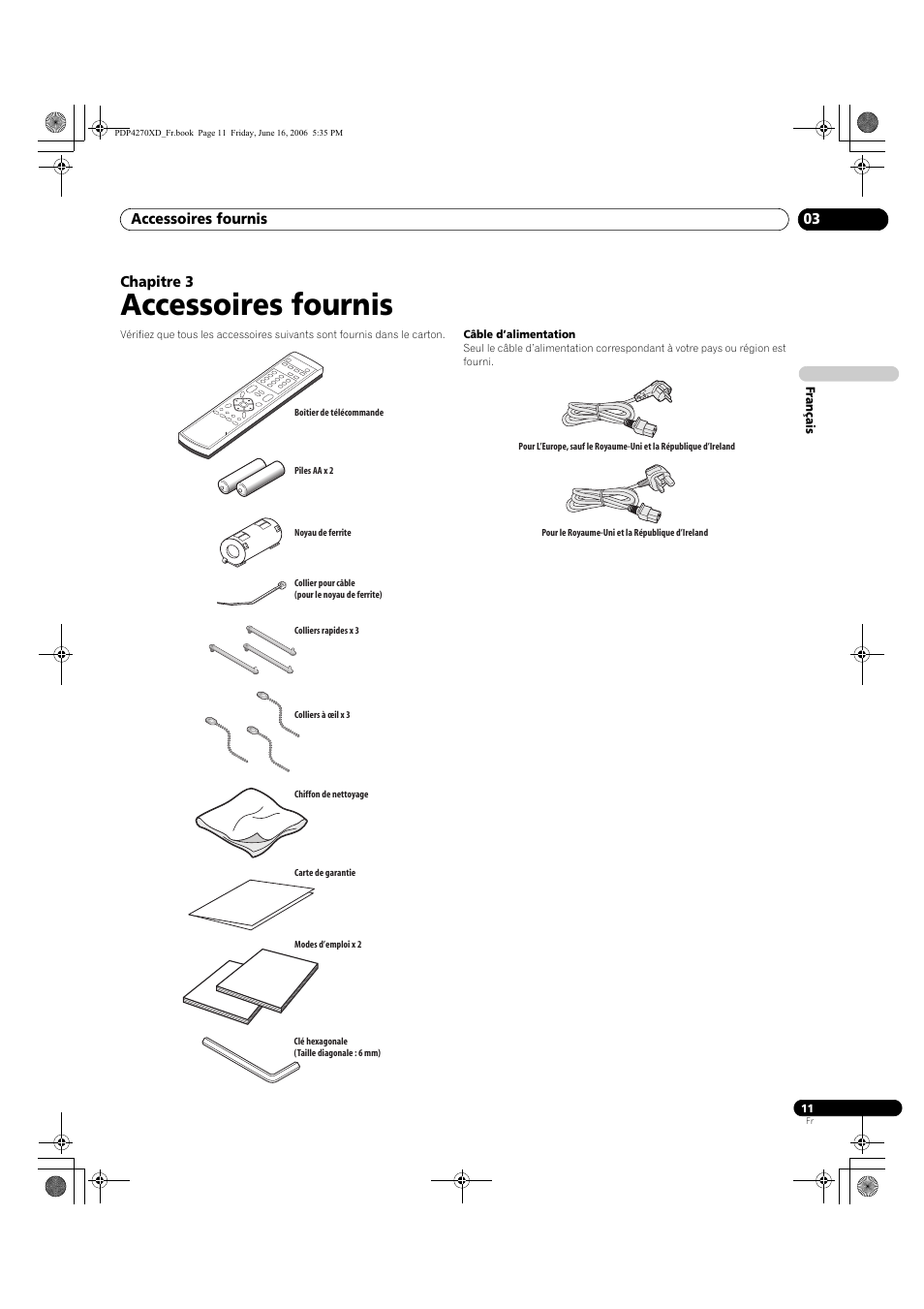 03 accessoires fournis, Accessoires fournis | Pioneer PDP-4270XD User Manual | Page 69 / 176