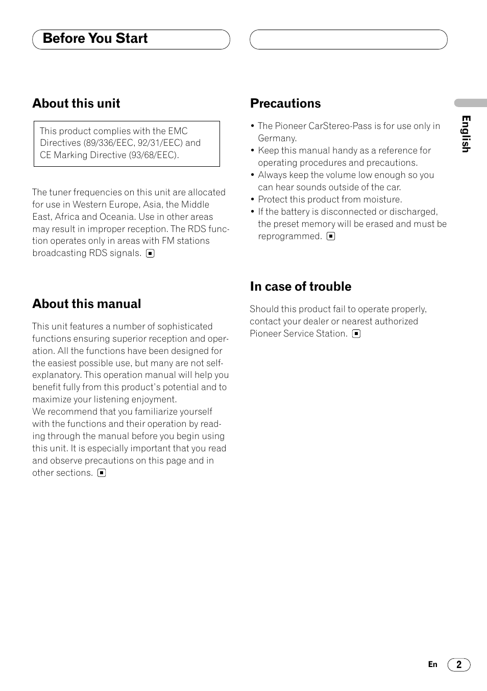 Before you start, About this unit, About this manual | Precautions | Pioneer KEH-P4020R User Manual | Page 3 / 68