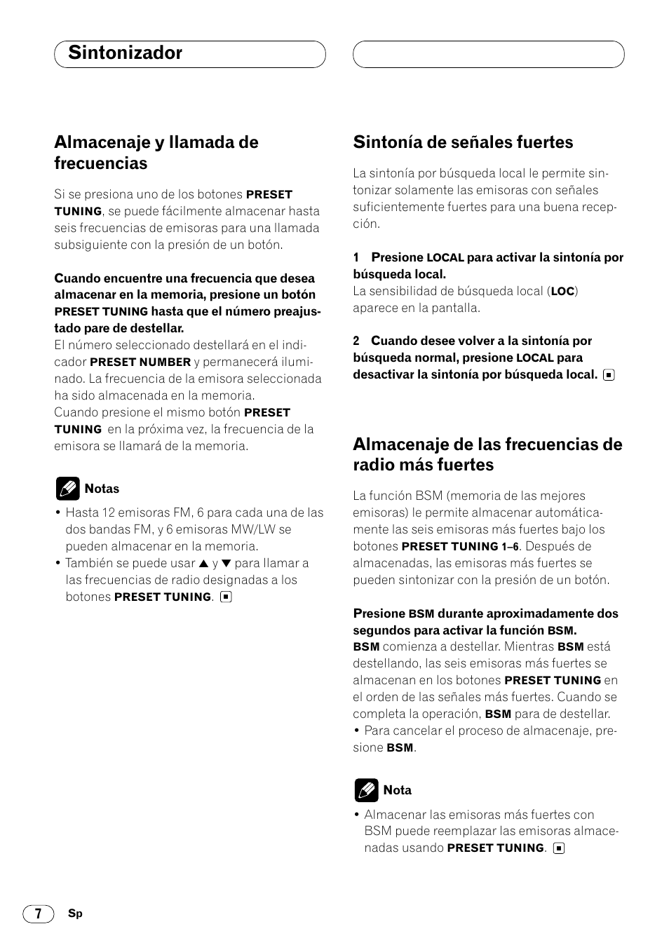 Almacenaje y llamada de, Sintonía de señales fuertes, Almacenaje de las frecuencias de radio más fuertes | Más fuertes 7, Sintonizador, Almacenaje y llamada de frecuencias | Pioneer KEH-P4020R User Manual | Page 30 / 68