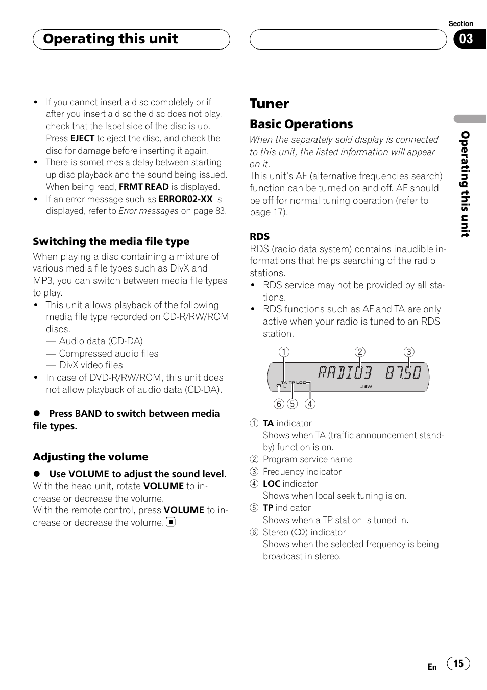 Tuner, Operating this unit, Basic operations | Pioneer DVH-P5900MP User Manual | Page 15 / 96
