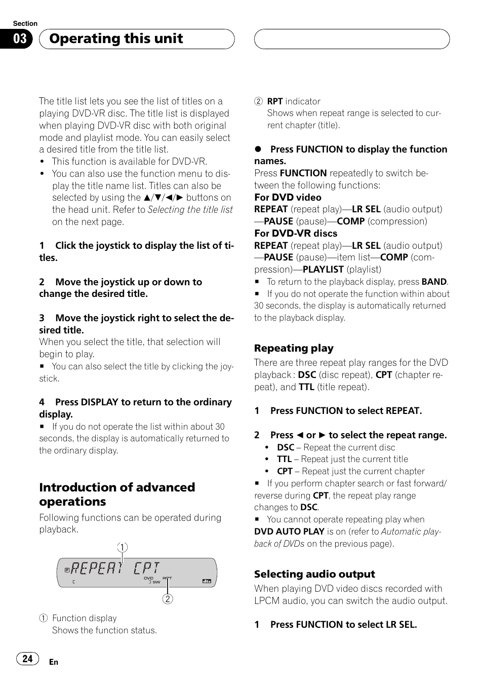 Operating this unit, Introduction of advanced operations | Pioneer DVH-P5900MP User Manual | Page 24 / 96