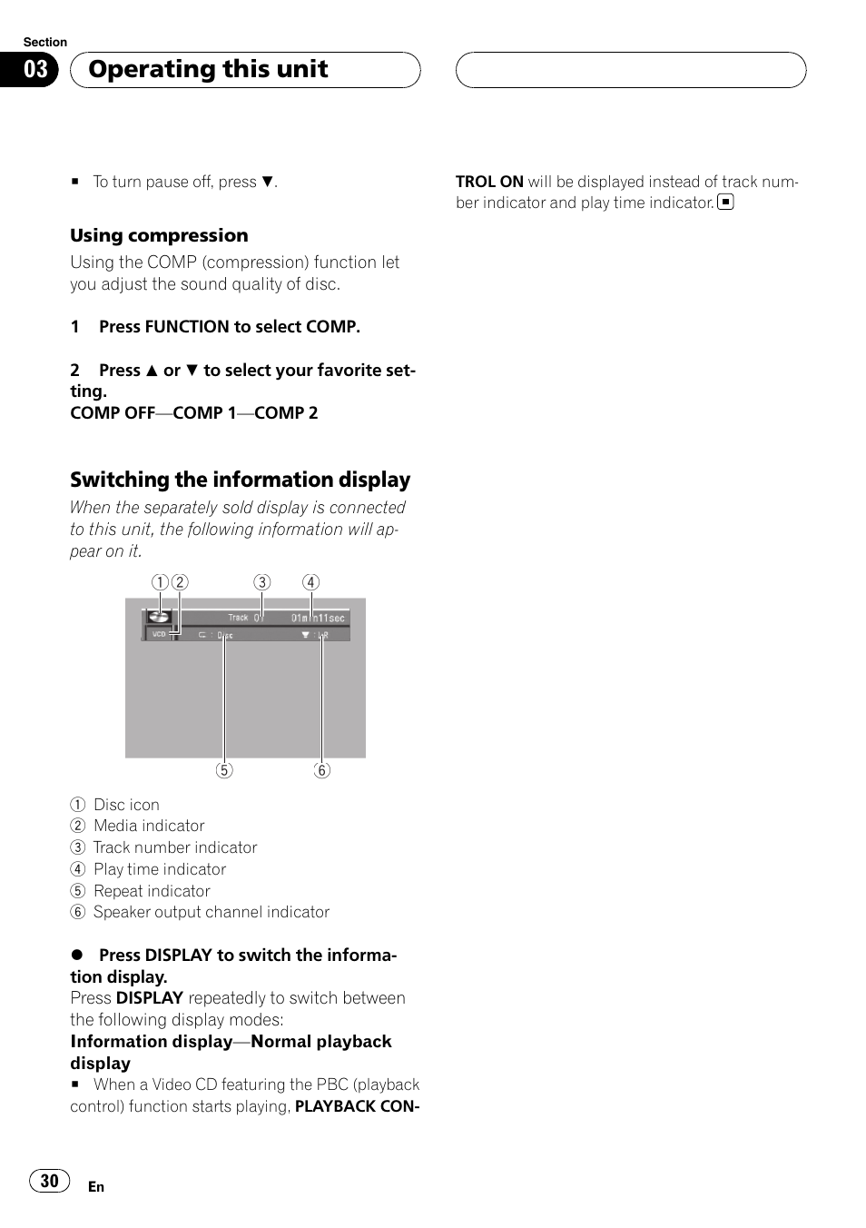Operating this unit, Switching the information display | Pioneer DVH-P5900MP User Manual | Page 30 / 96