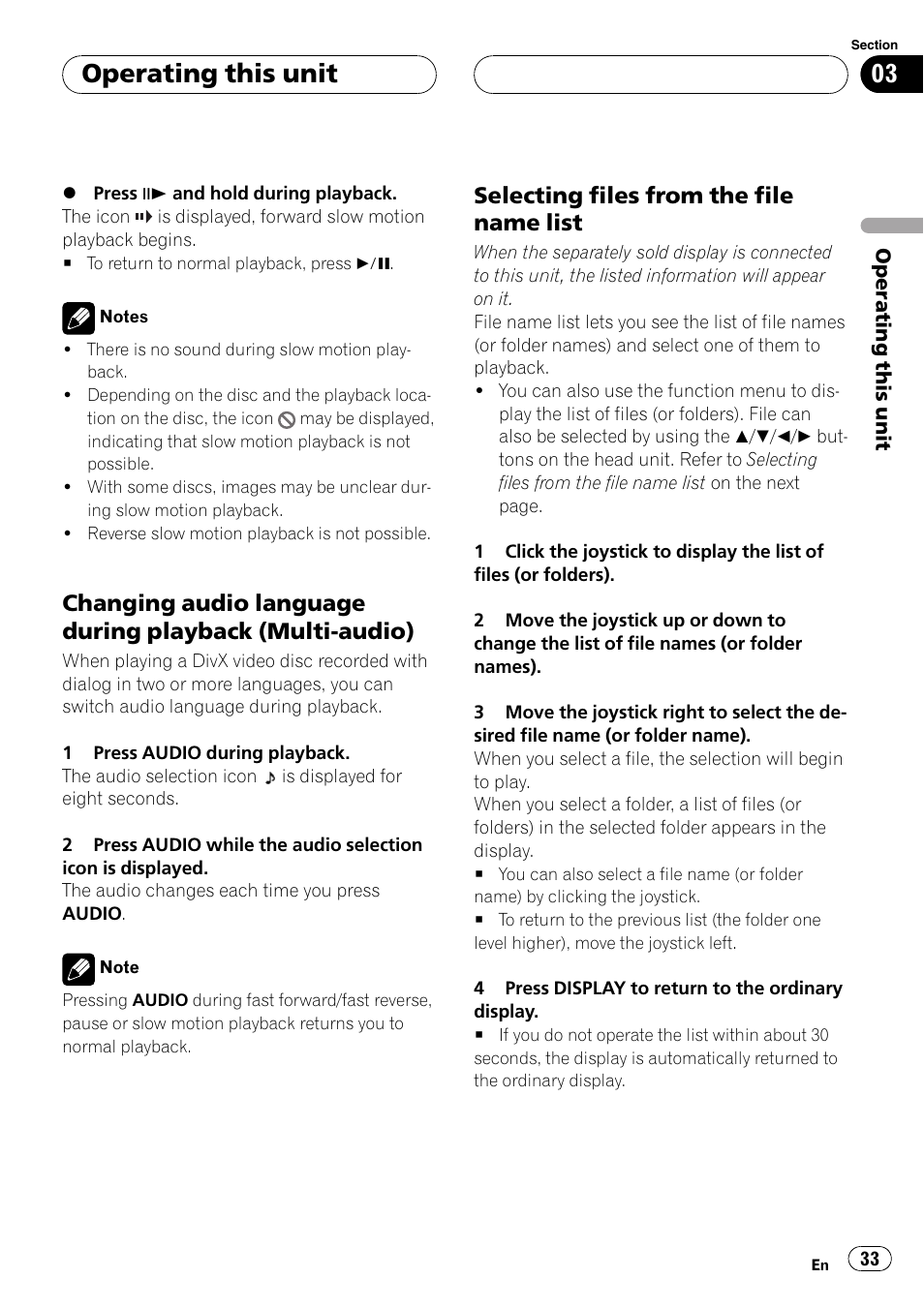 Operating this unit, Selecting files from the file name list | Pioneer DVH-P5900MP User Manual | Page 33 / 96